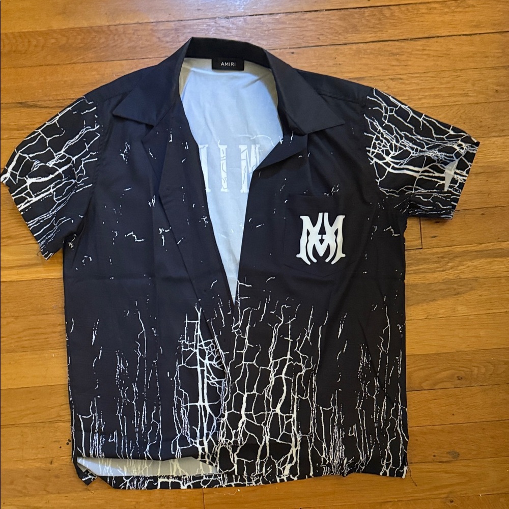 AMIRI Black and White Crackle Pattern Shirt
